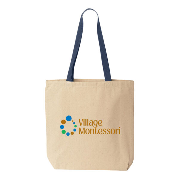 Village Montessori Printed - Natural Tote with Contrast-Color Handles Thumbnail