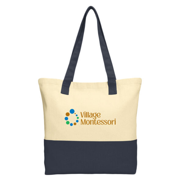 Village Montessori Printed - Colorblock Cotton Tote Thumbnail