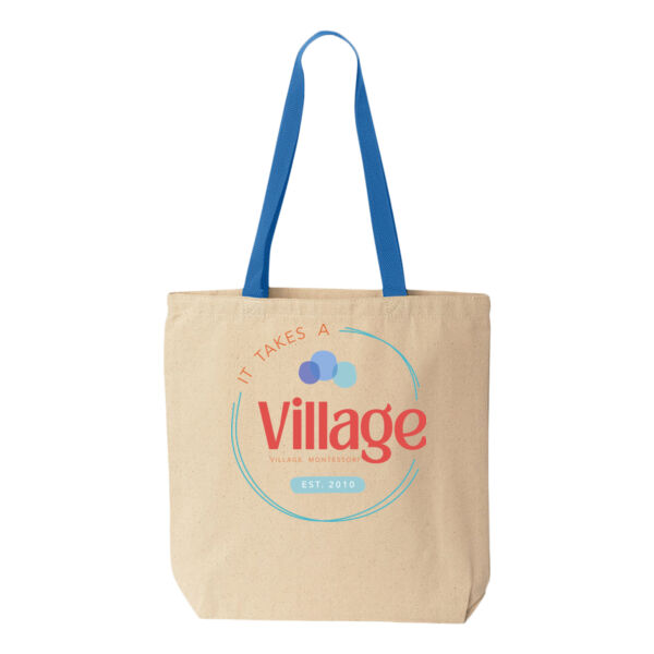 Village Montessori Printed - Natural Tote with Contrast-Color Handles Thumbnail