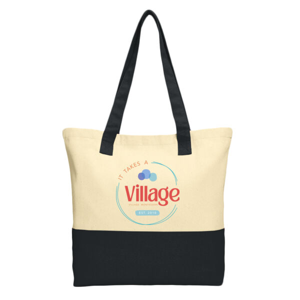 Village Montessori Printed - Colorblock Cotton Tote Thumbnail